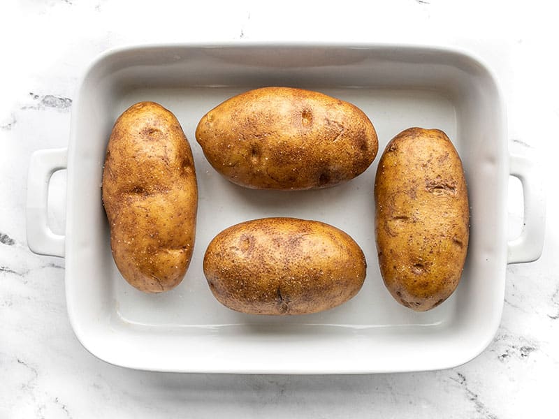 Prep russet potatoes for baking