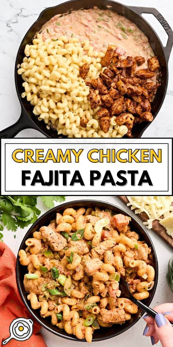 chicken fajita pasta pin image