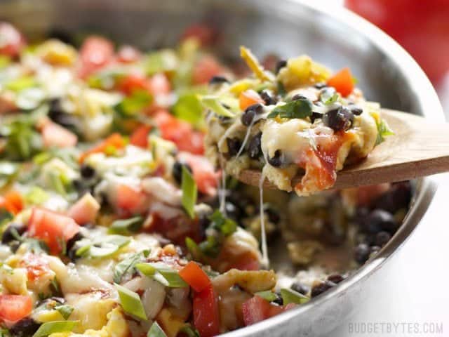 Ultimate Southwest Scrambled Eggs make a fast and filling dinner or brunch, and are a great way to use up leftover ingredients in the kitchen. BudgetBytes.com Ultimate Southwest Scrambled Eggs make a fast and filling dinner or brunch, and are a great way to use up leftover ingredients in the kitchen. BudgetBytes.com