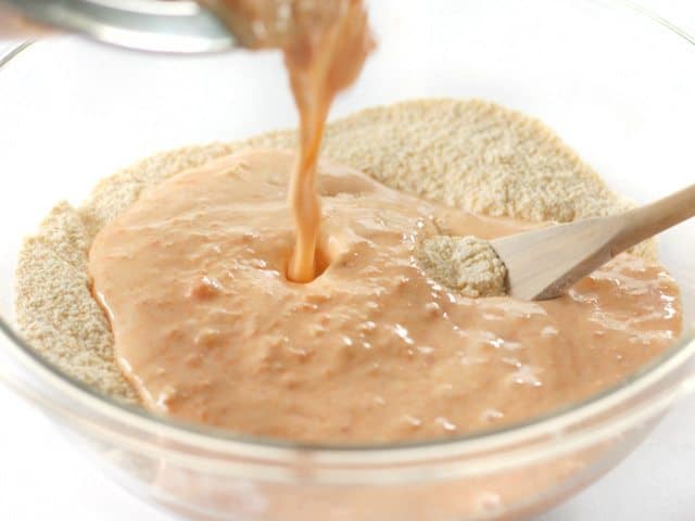 Pouring Wet ingredients into dry ingredients