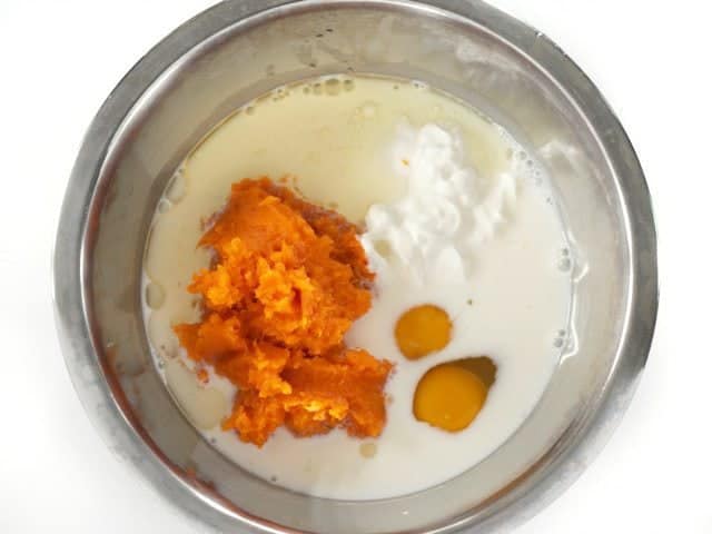 Cornbread Wet Ingredients in separate mixing bowl