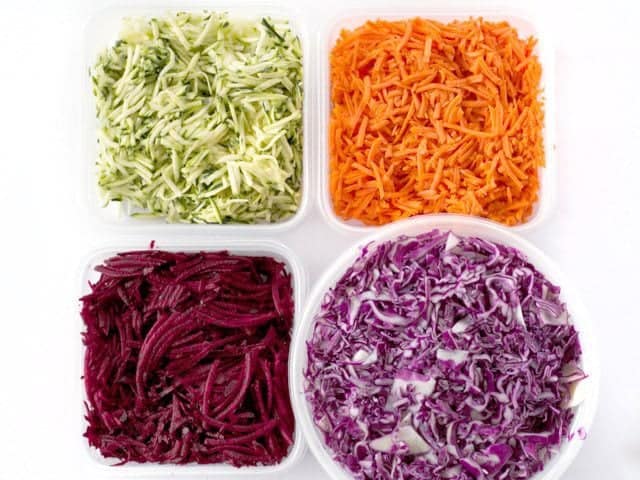 Shredded Vegetables in bowls