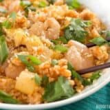 Shrimp fried rice with pineapple and coconut.