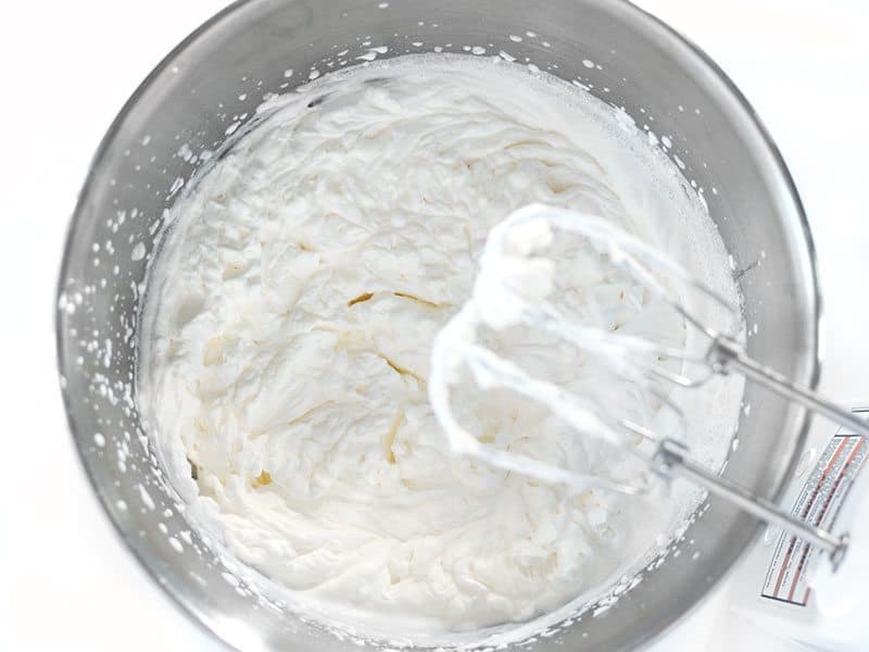 Heavy cream whipped to stiff peaks with a hand mixer.
