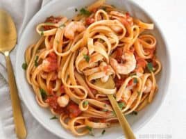 Spicy Seafood Pasta with Tomato Butter Sauce is a simple go-to weeknight dinner that can be made with pantry staples. BudgetBytes.com