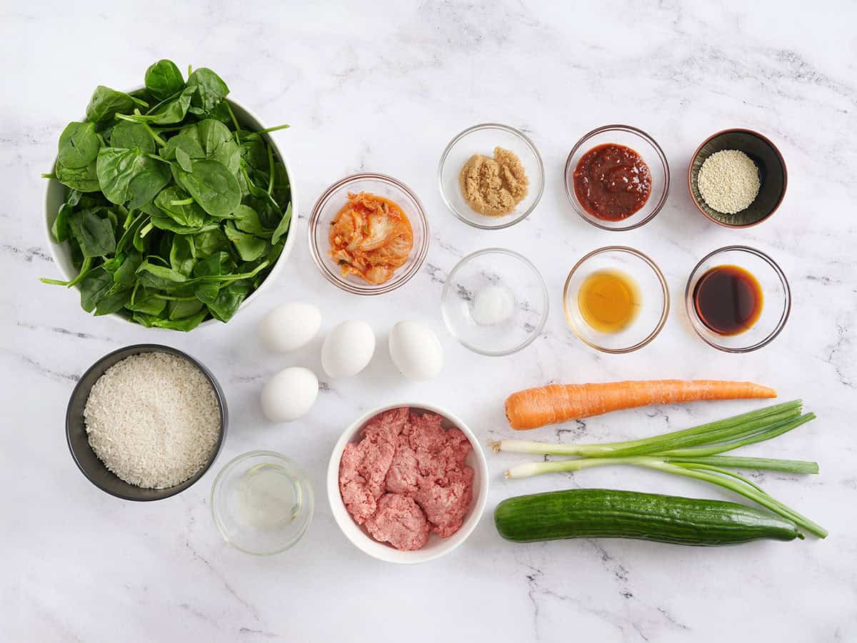 The ingredients to make a bibimbap.