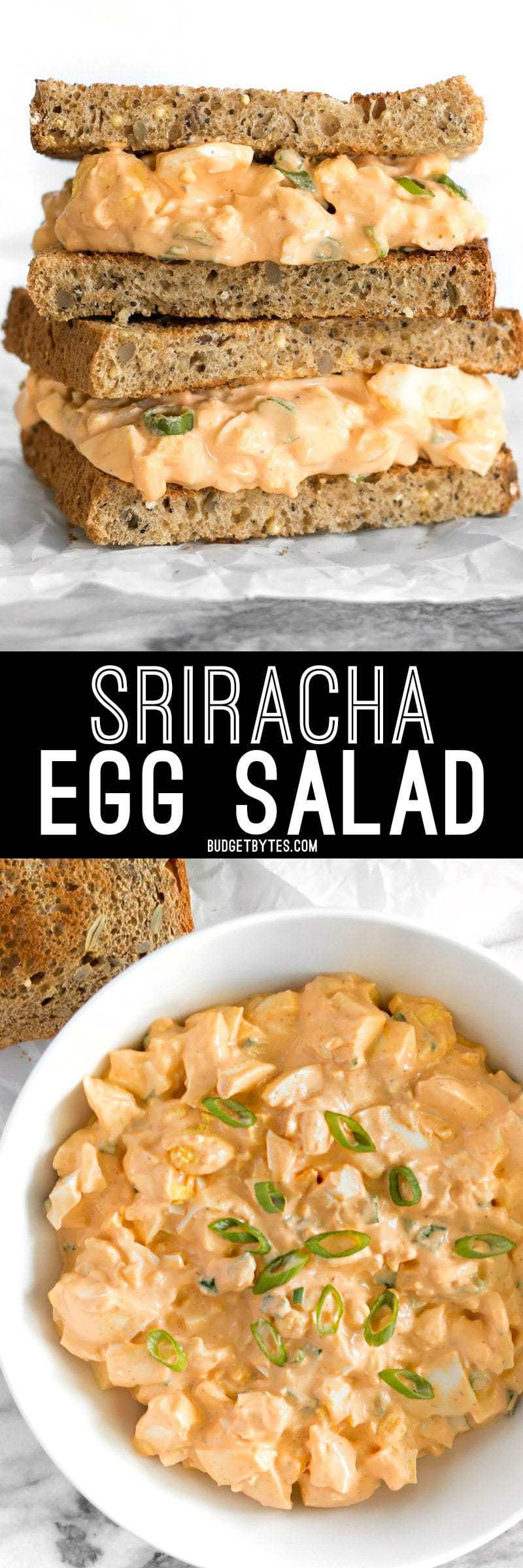 Sriracha Egg Salad is a simple yet satisfying dish that boasts a creamy, tangy, and spicy sauce. BudgetBytes.com