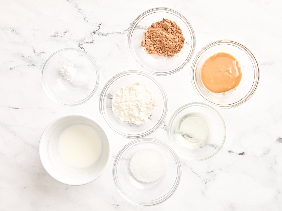 The ingredients to make a chocolate mug cake.