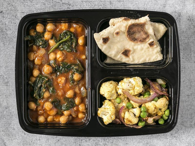 This week's Curried Chickpeas Meal Prep is a filling and flavorful vegetarian meal with a vegan option. BudgetBytes.com One Curried Chickpeas Meal Prep container