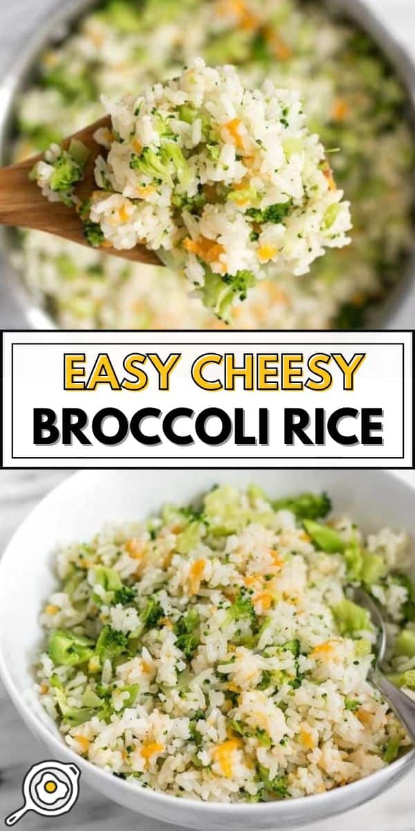 easy cheesy broccoli rice pin image
