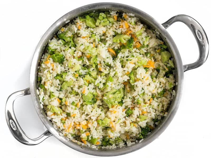 This Easy Cheesy Broccoli Rice is a fast and flavorful side when you don't have time to make a classic Broccoli Cheddar Casserole. BudgetBytes.com Finished Easy Cheesy Broccoli Rice