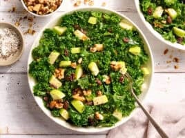 Overhead view of an easy kale salad in a bowl.