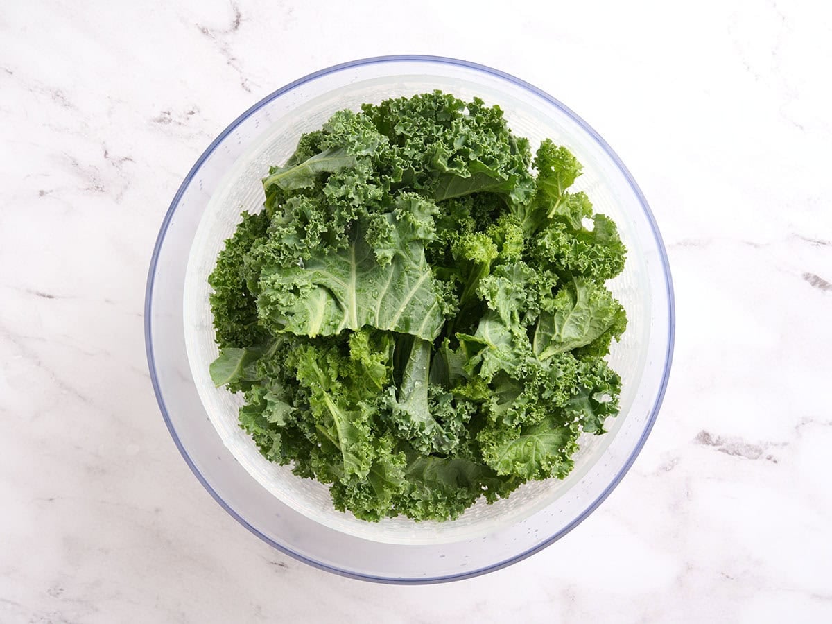 Kale in a salad spinner.
