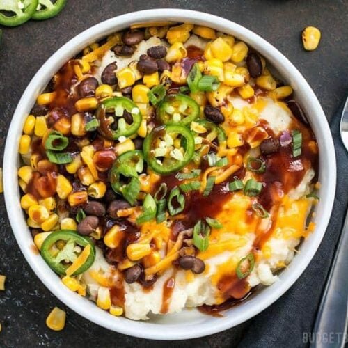 Creamy potatoes make the perfect base for a pile of colorful and flavorful toppings in these Loaded Mashed Potato Bowls. Perfect for meal prep! BudgetBytes.com