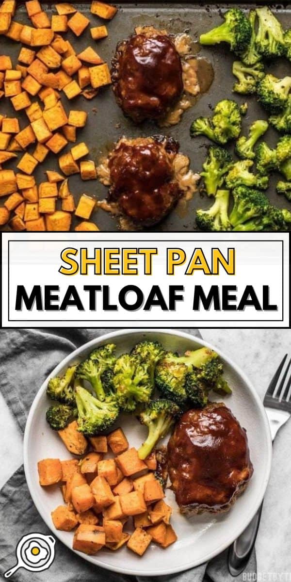 Sheet Pan BBQ Meatloaf Dinner pin image