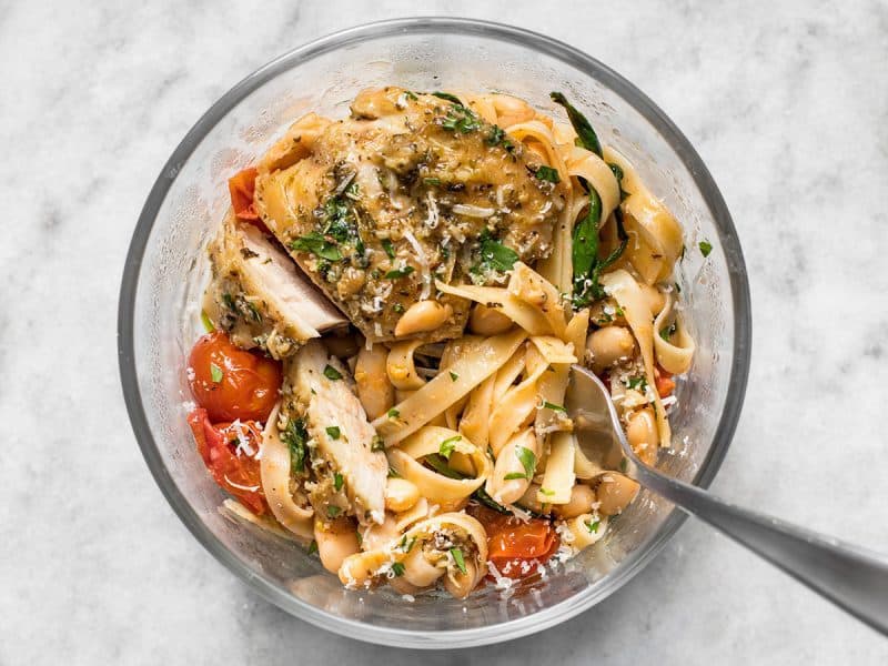 This Herb Butter Chicken Meal Prep covers all the bases (meat, carb, vegetable, and FLAVOR) with just two easy recipes. BudgetBytes.com Single container of Herb Butter Chicken Meal Prep being eaten