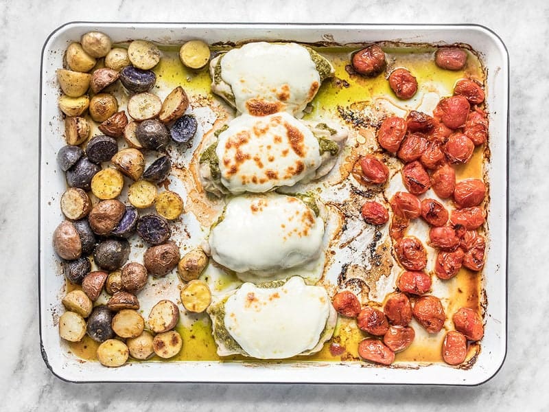 Broiled Sheet Pan Pesto Chicken