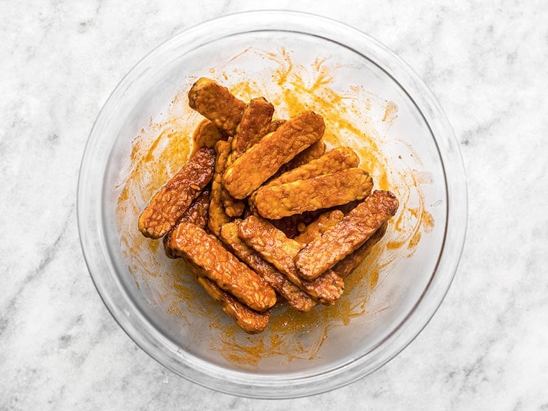 Tempeh Drenched in Buffalo Sauce Tempeh Drenched in Buffalo Sauce