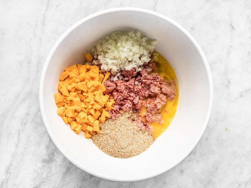 Cheddar Cheeseburger Meatloaf Ingredients in a bowl.