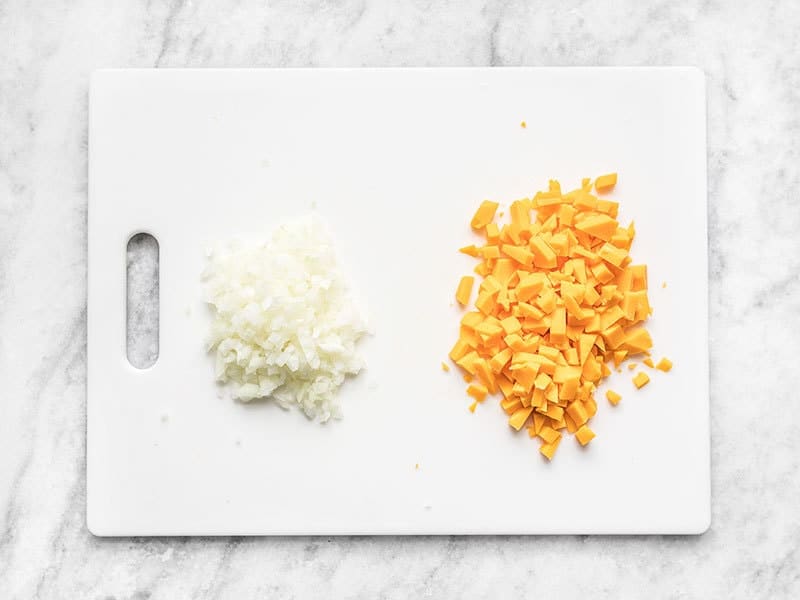 Minced Onion and Chopped Cheddar.