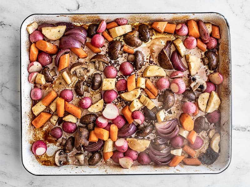 Balsamic roasted vegetables after 20 minutes.