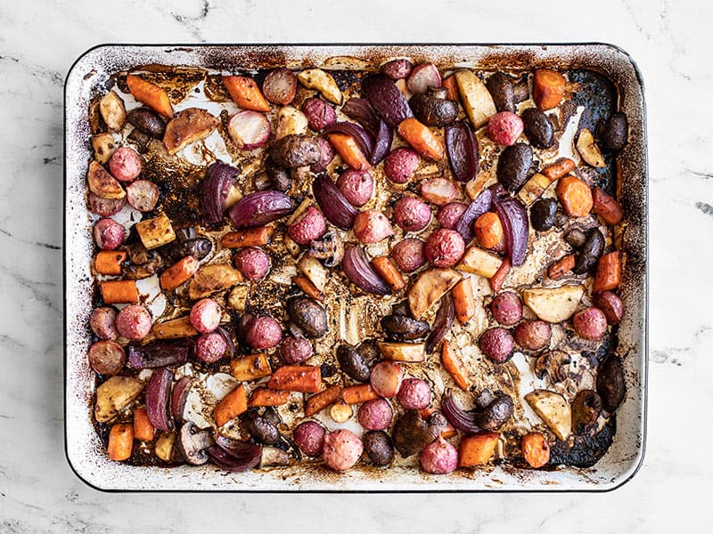 Balsamic roasted vegetables after 40 minutes.