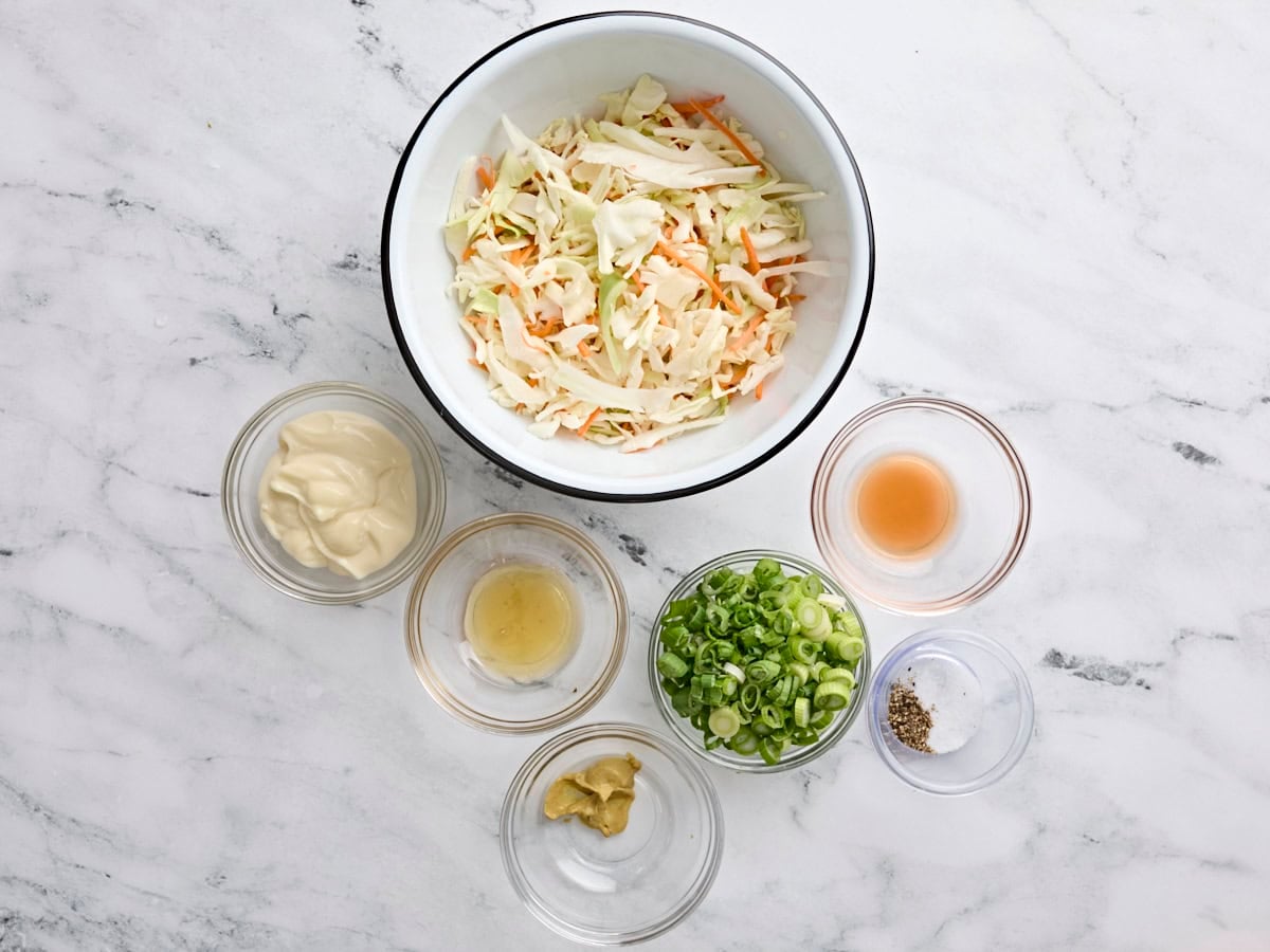 The ingredients for creamy coleslaw.