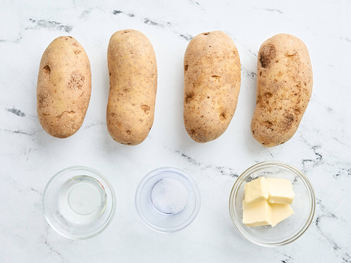 The ingredients to make a baked potato.