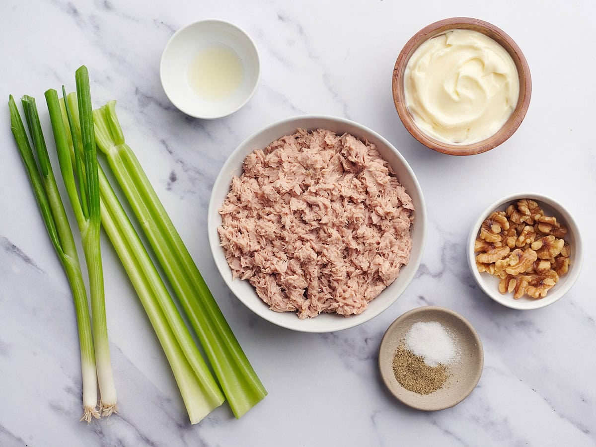 The ingredients to make a tuna salad.