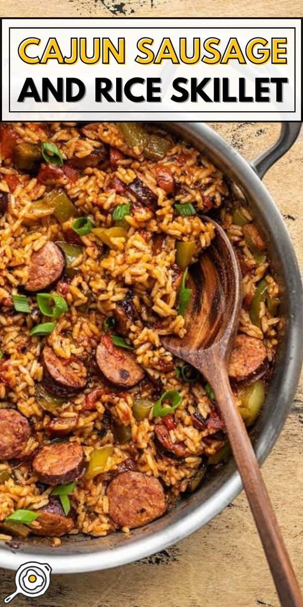 cajun sausage and rice skillet pin image