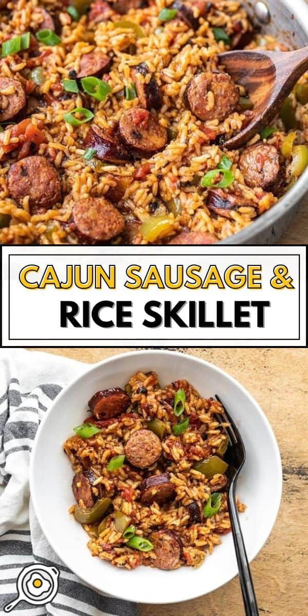 cajun sausage and rice skillet pin image
