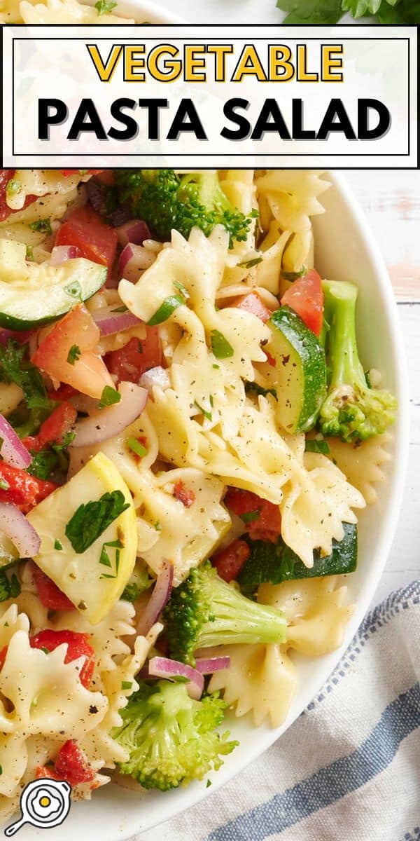 summer vegetable pasta salad pin image