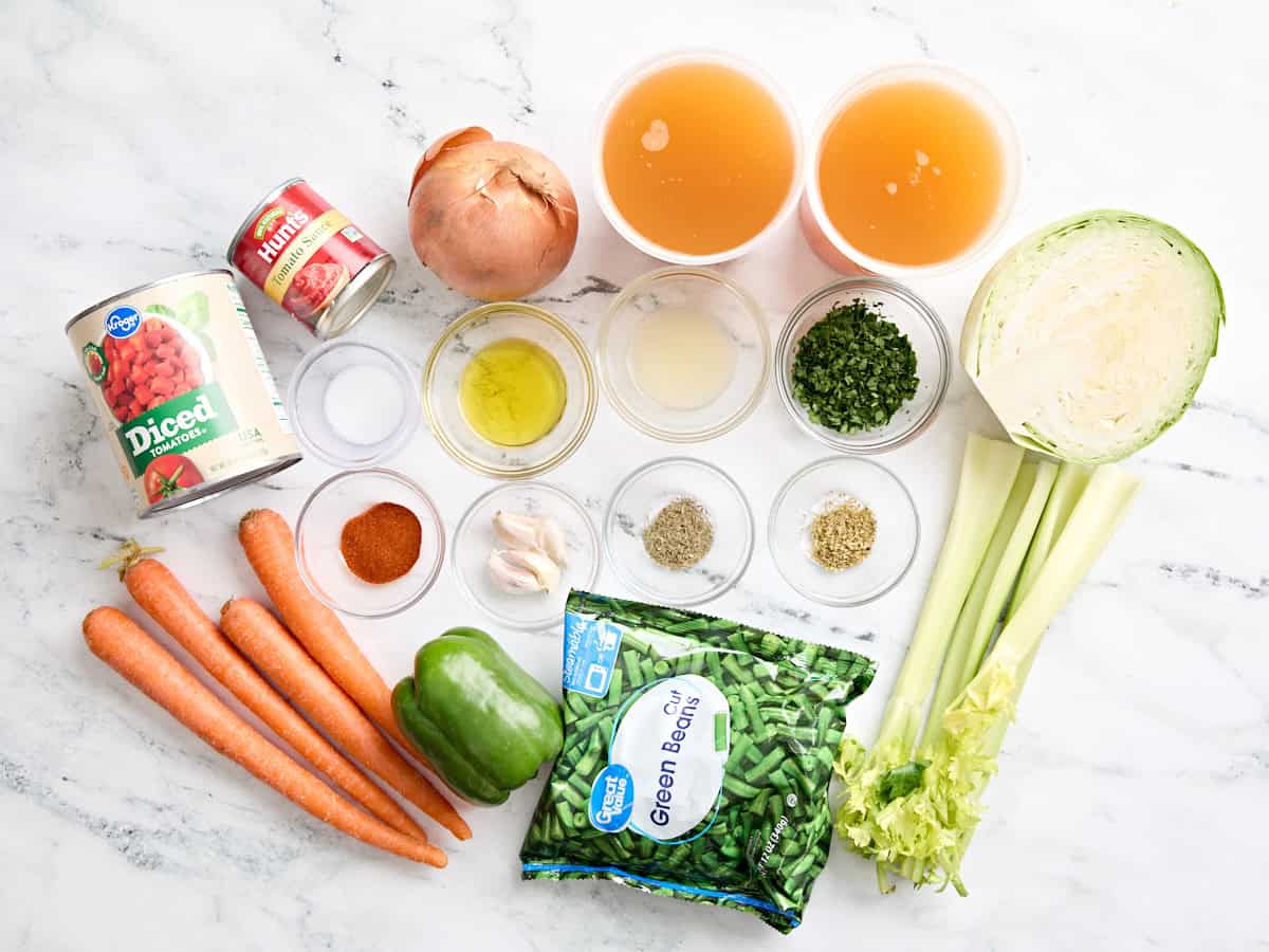 The ingredients for cabbage soup.