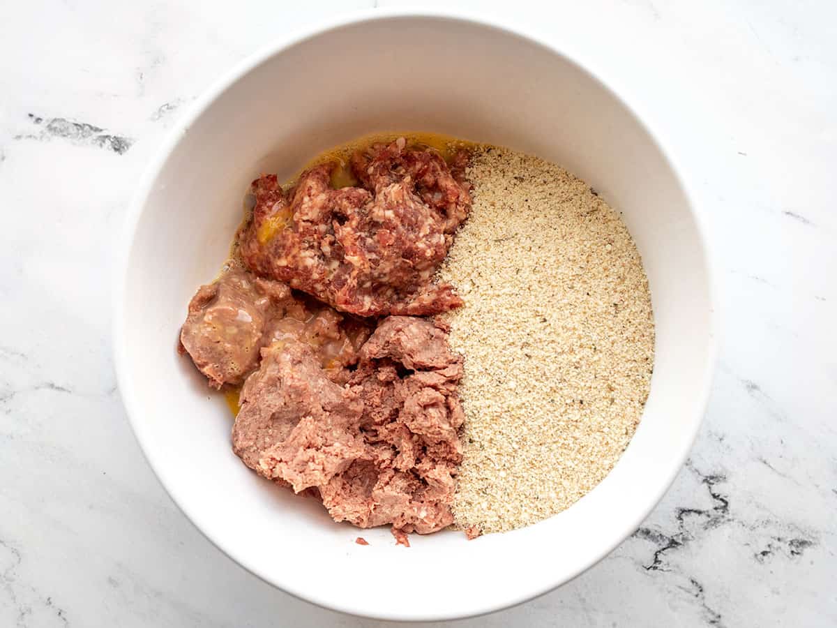 Meatball ingredients in a bowl.