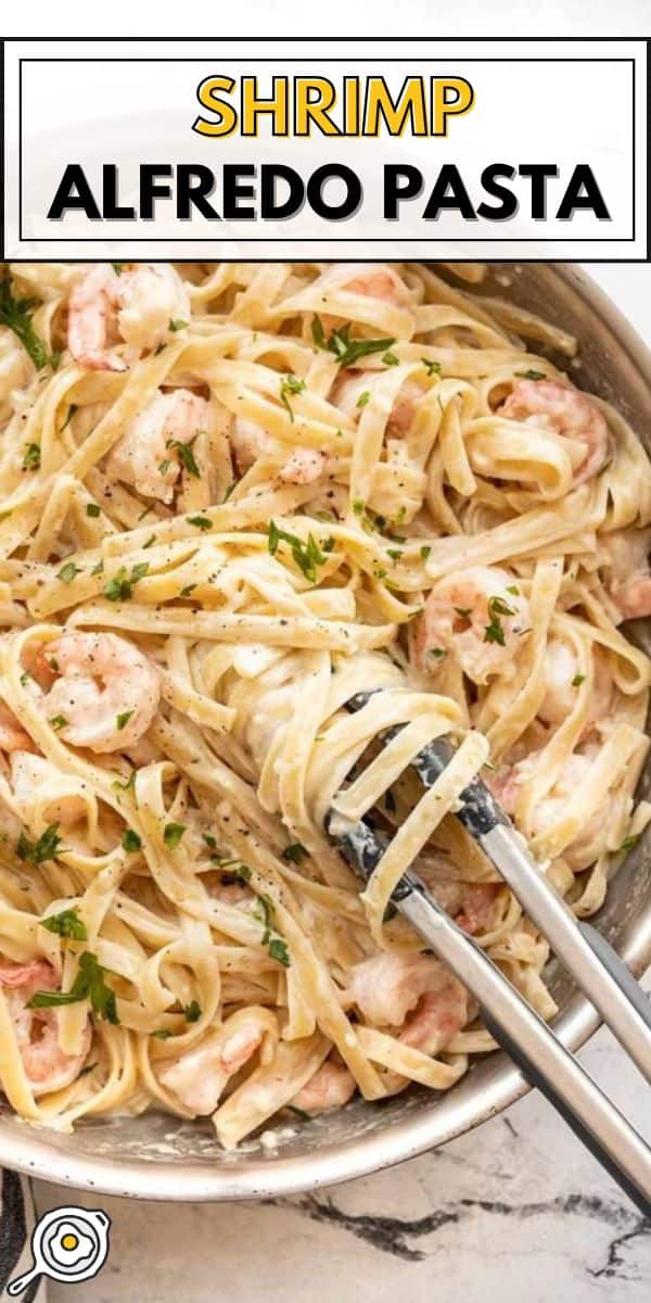 creamy shrimp alfredo pasta pin image