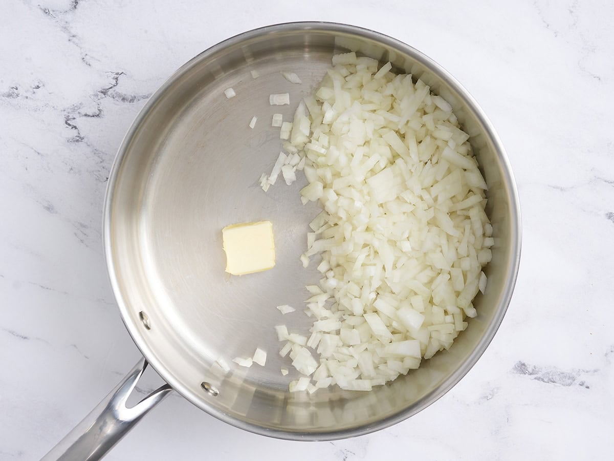Onions and butter in a skillet.