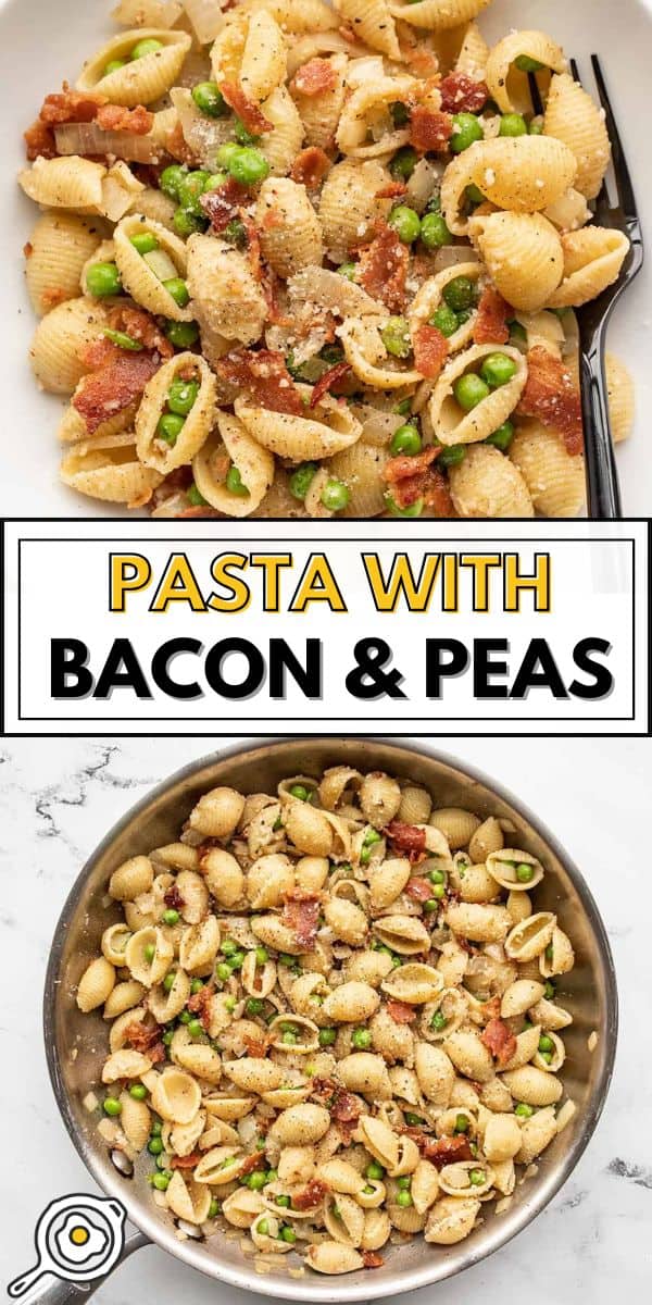pasta with bacon and peas pin image
