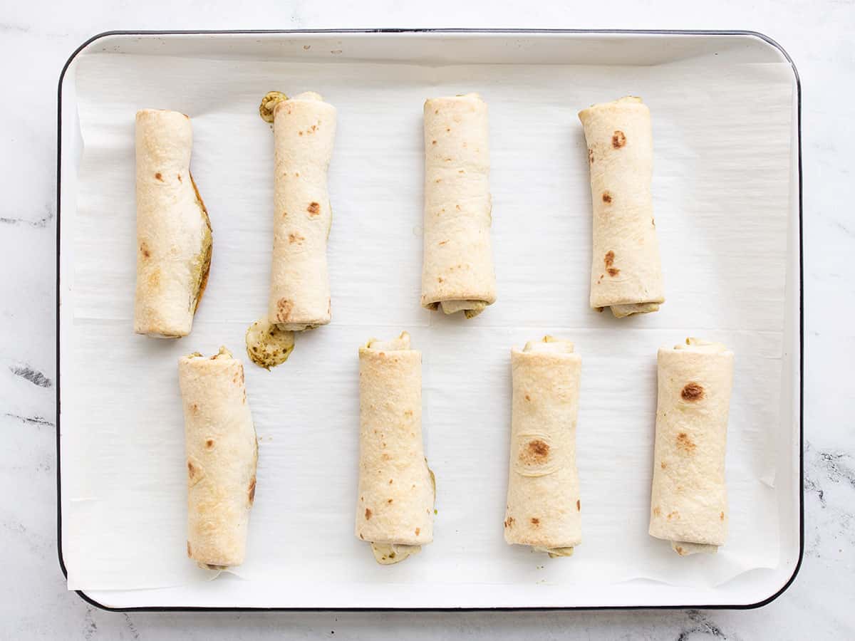 baked pesto mozzarella roll ups.