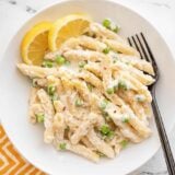 Overhead view of a bowl of lemon ricotta pasta.