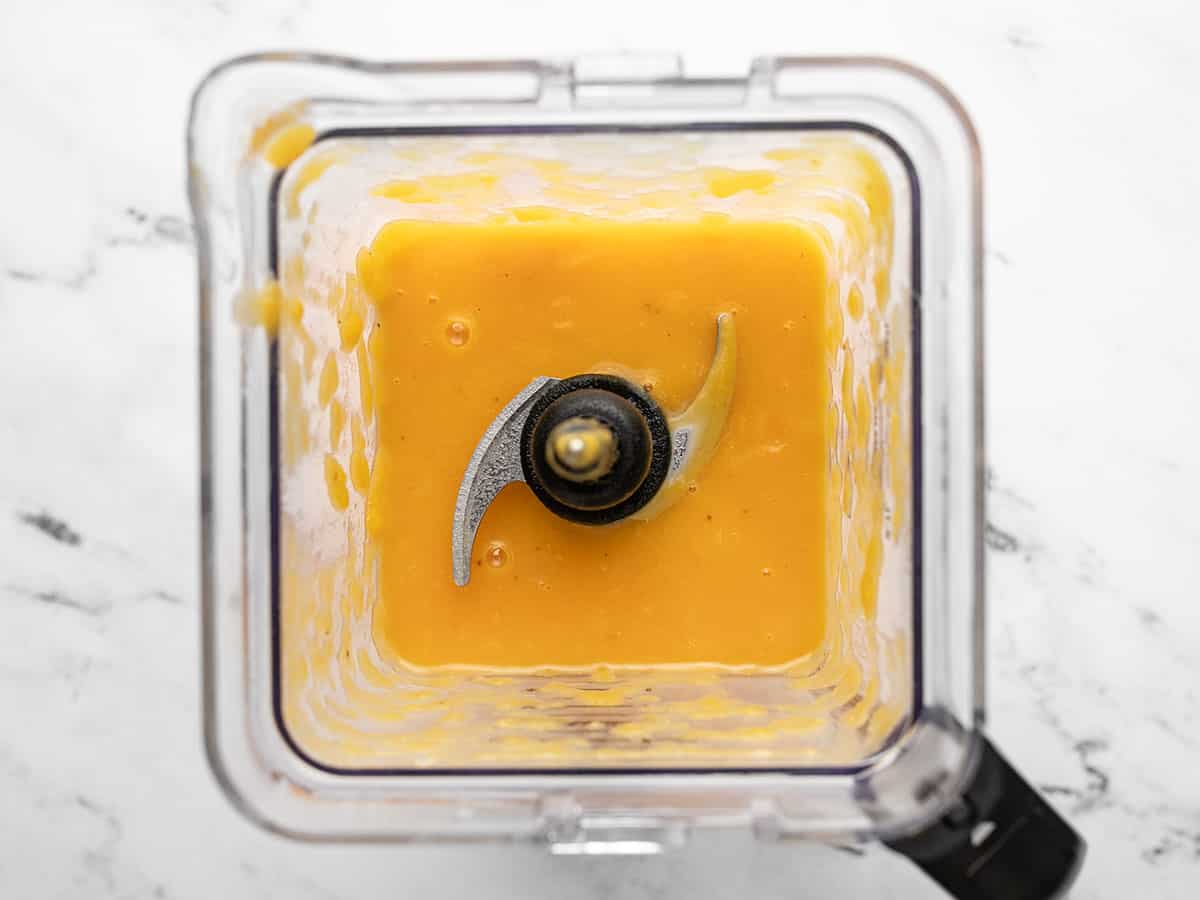 Pureed vegetables in the blender.