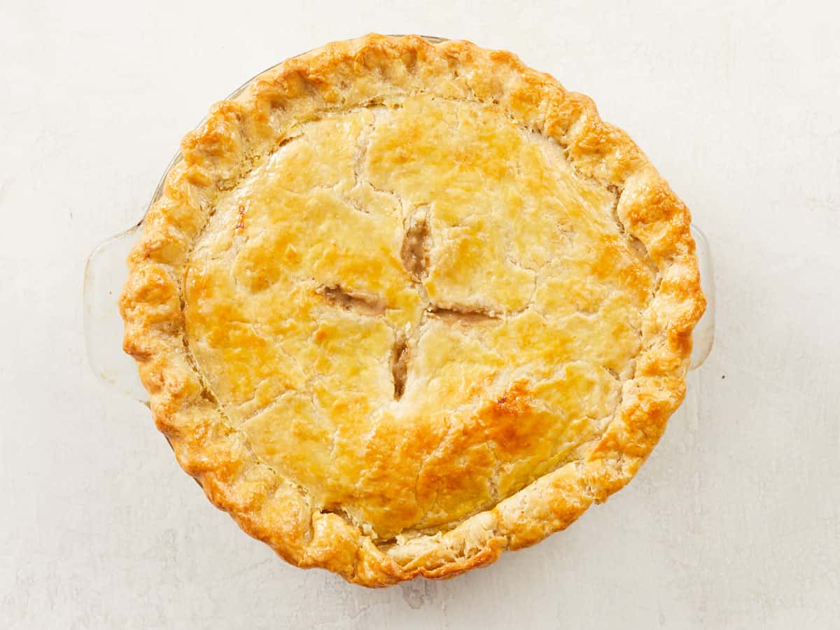 A freshly baked veggie pot pie.