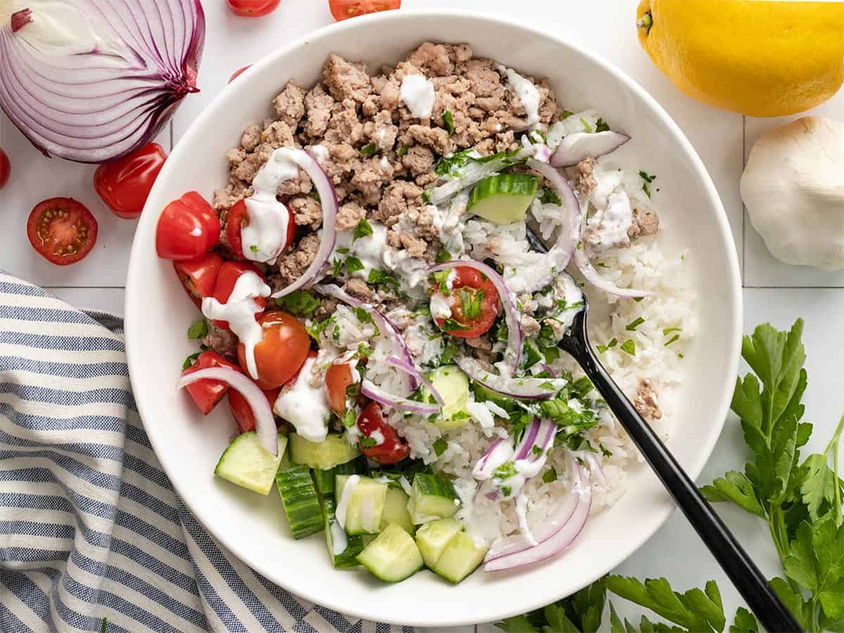 Mediterranean Turkey Bowl with a fork in it.