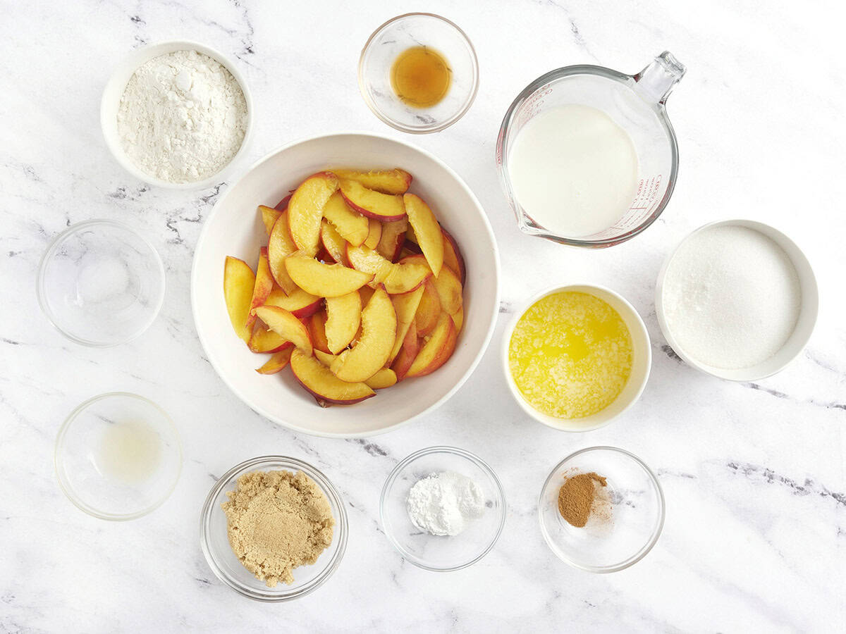 The ingredients for peach cobbler.