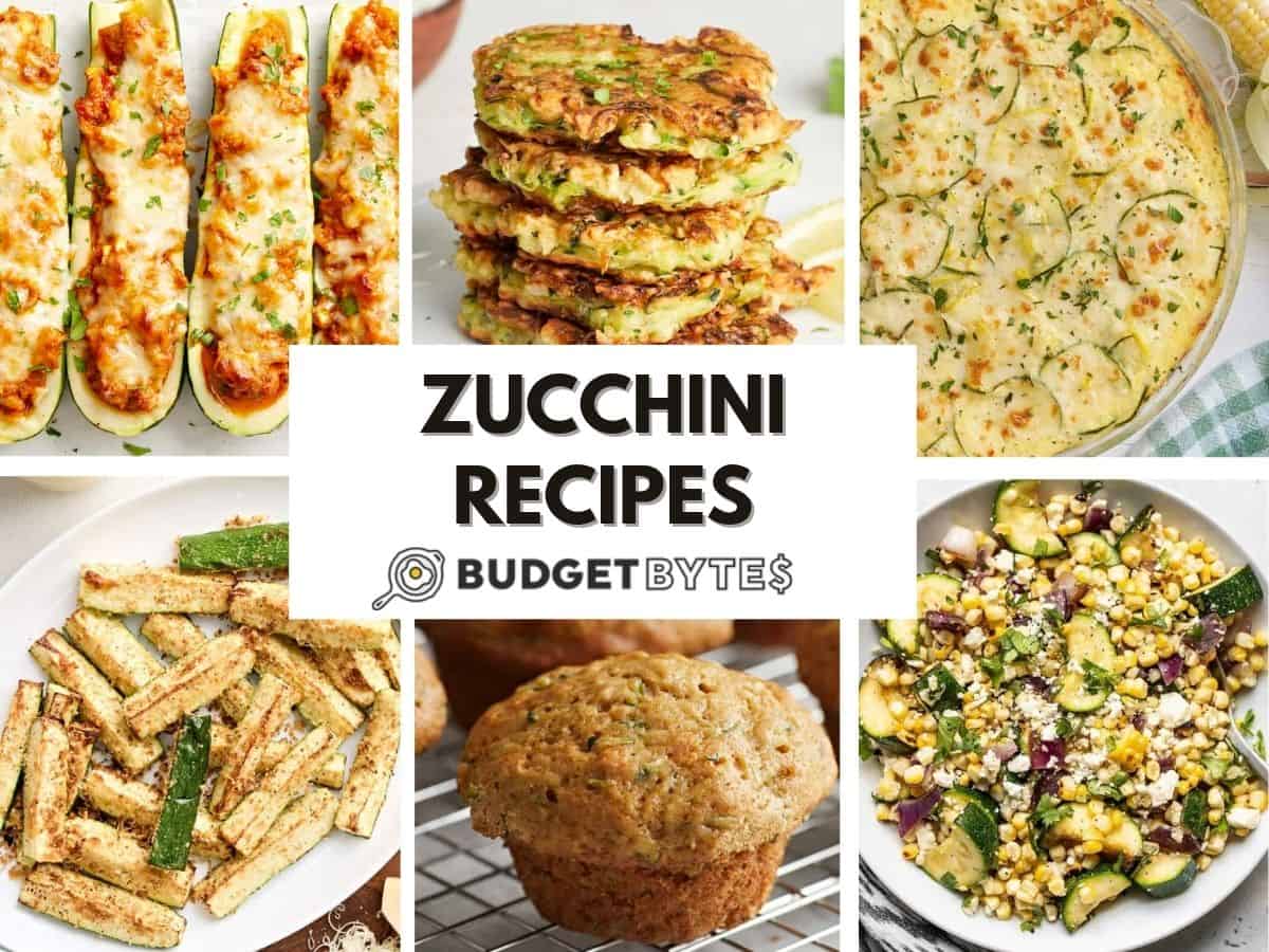 A collage of zucchini recipes.