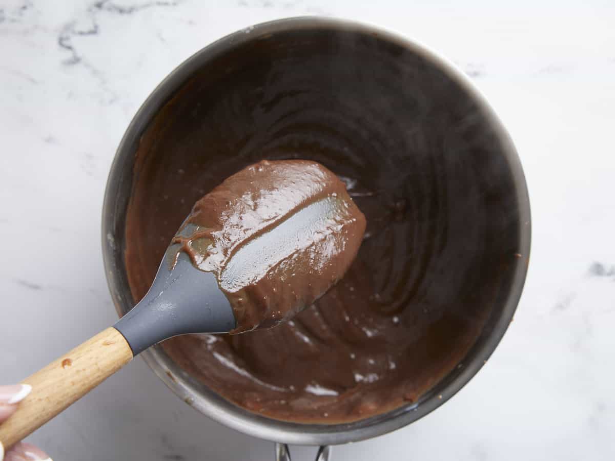 Thickened milk chocolate mixture.