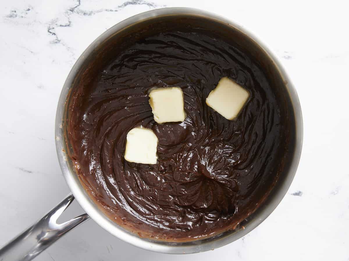 Butter added to the chocolate.