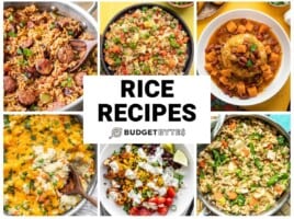 Collage of six easy rice recipes with title text in the center.