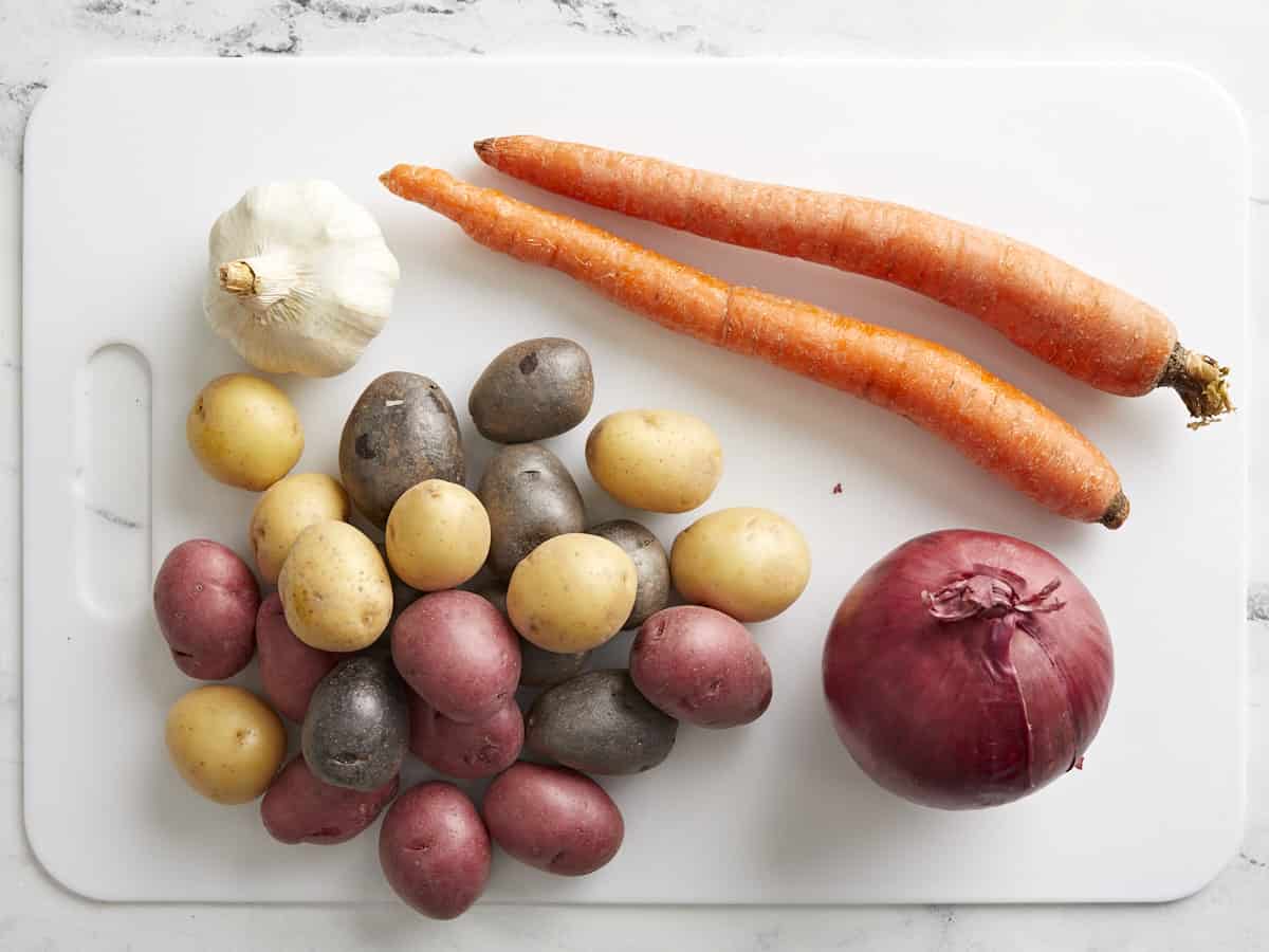 Vegetables used for roasted chicken and vegetables.