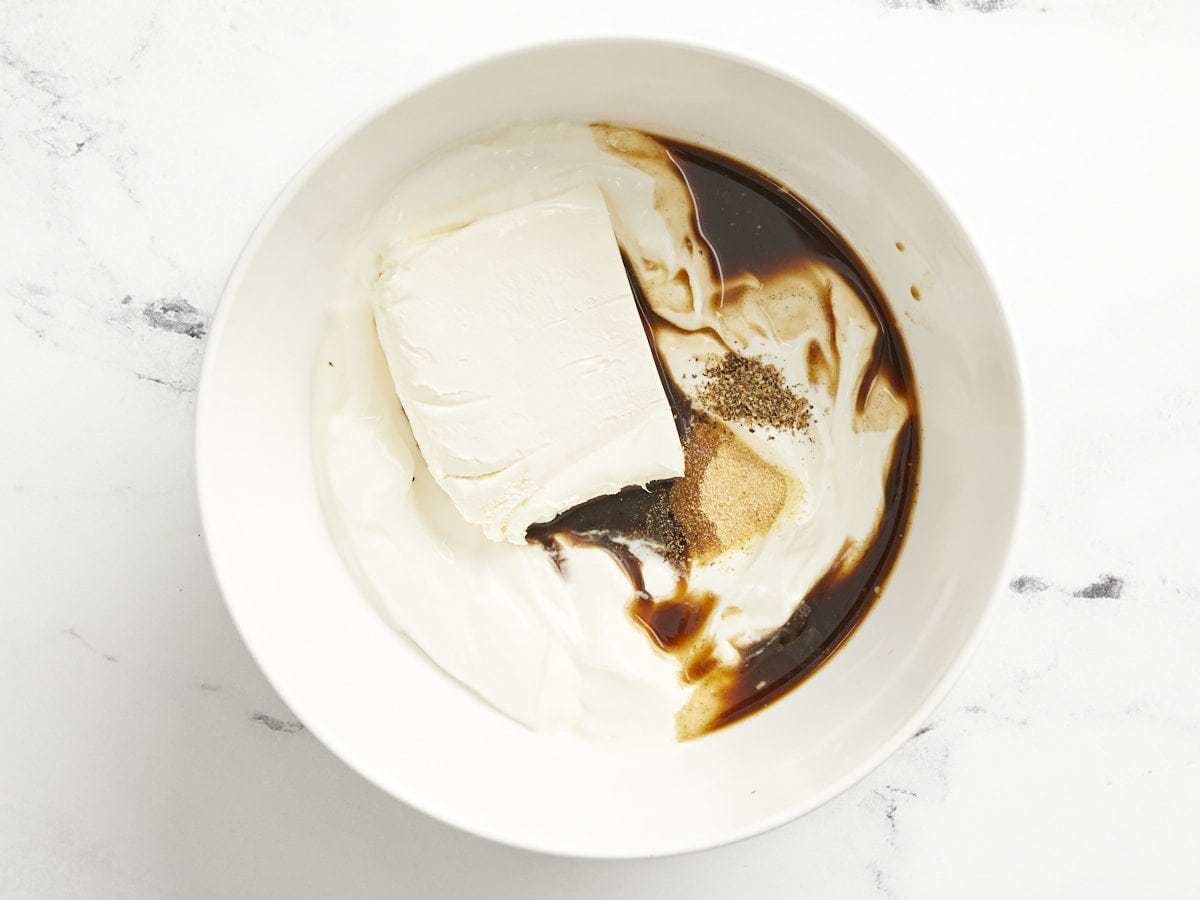 Dip ingredients in a bowl but not combined.