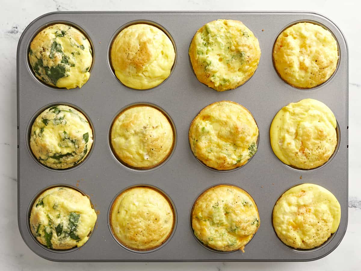 Baked egg muffins in the muffin tin.